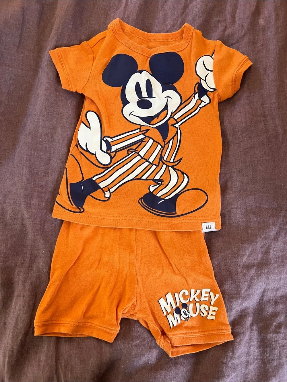 GAP Kids Orange Mickey Mouse Pajama Set with Navy Accents